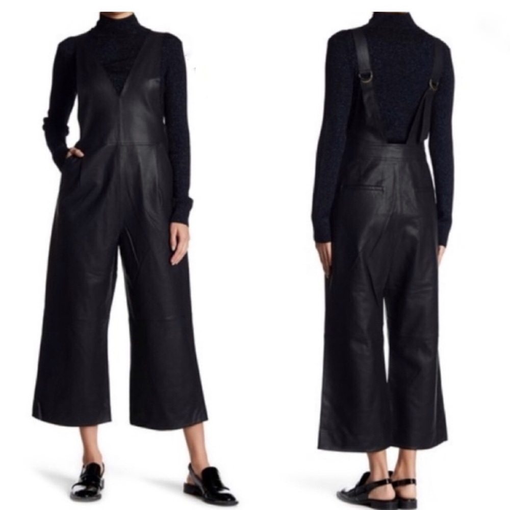Free People Fiona Black Vegan Leather Jumpsuit Size Medium